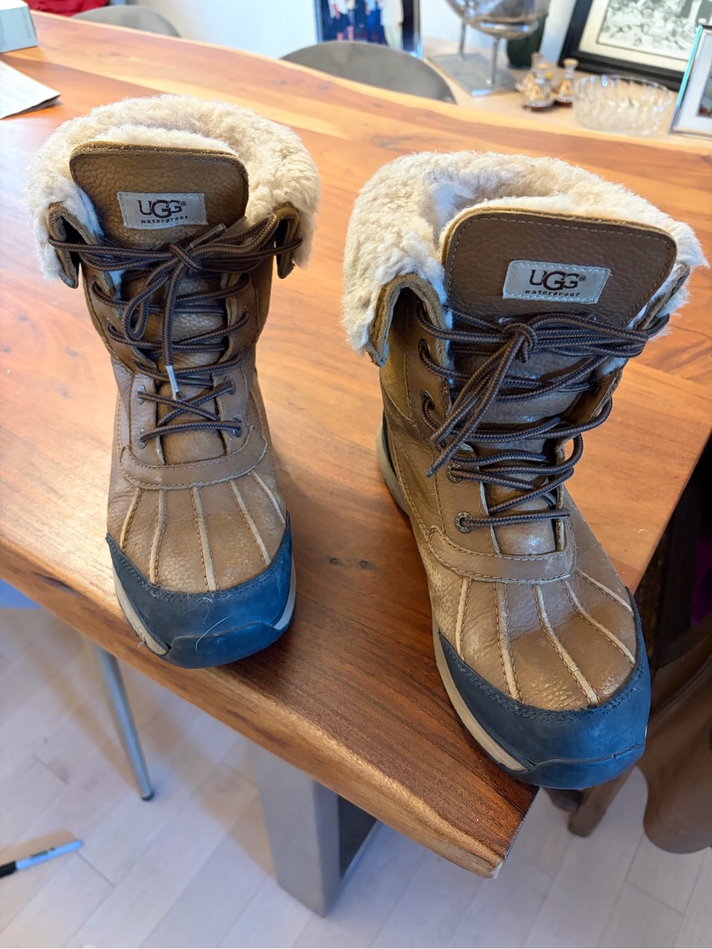 UGG Women's Adirondack III boot in chestnut waterproof leather sz 9 shearling
